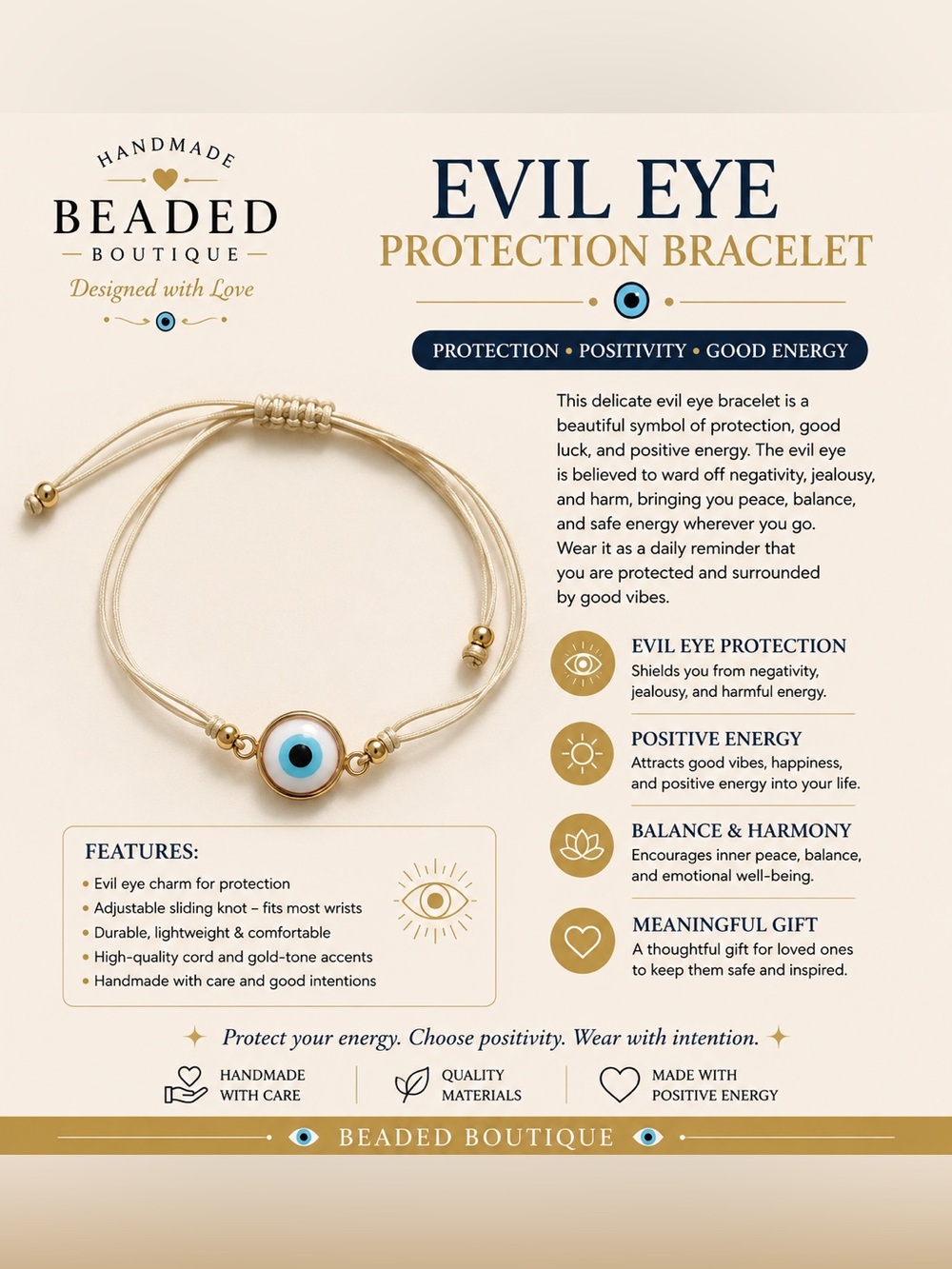 🧿Evil Eye Protection Bracelet in Cream and Blue🧿